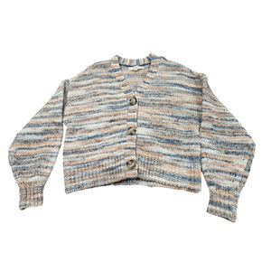 LOFT Striped Cropped Cardigan - Blue, Beige, Cream EUC